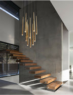 Brass Round Multi-Light Cascading Chandelier for Hallway and Large Entryway