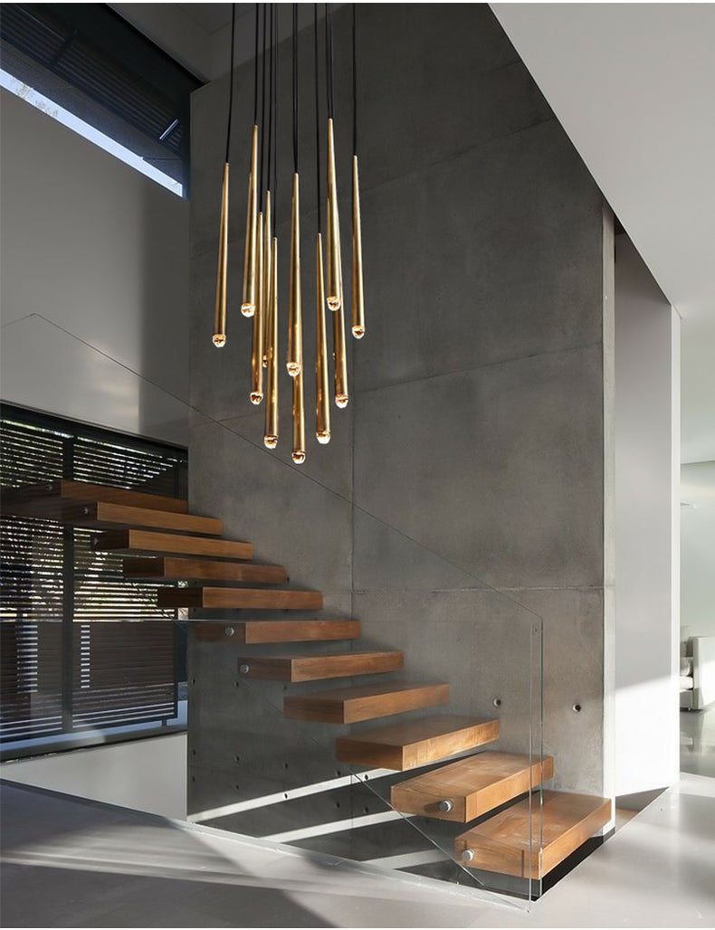 Brass Round Multi-Light Cascading Chandelier for Hallway and Large Entryway