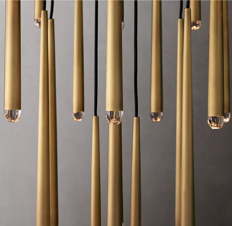Brass Round Multi-Light Cascading Chandelier for Hallway and Large Entryway