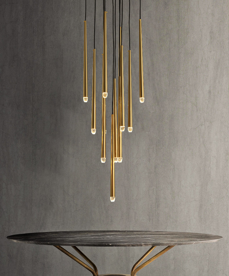 Brass Round Multi-Light Cascading Chandelier for Hallway and Large Entryway