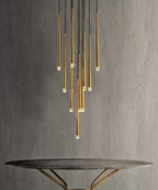 Brass Round Multi-Light Cascading Chandelier for Hallway and Large Entryway