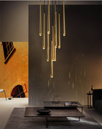 Brass Round Multi-Light Cascading Chandelier for Hallway and Large Entryway