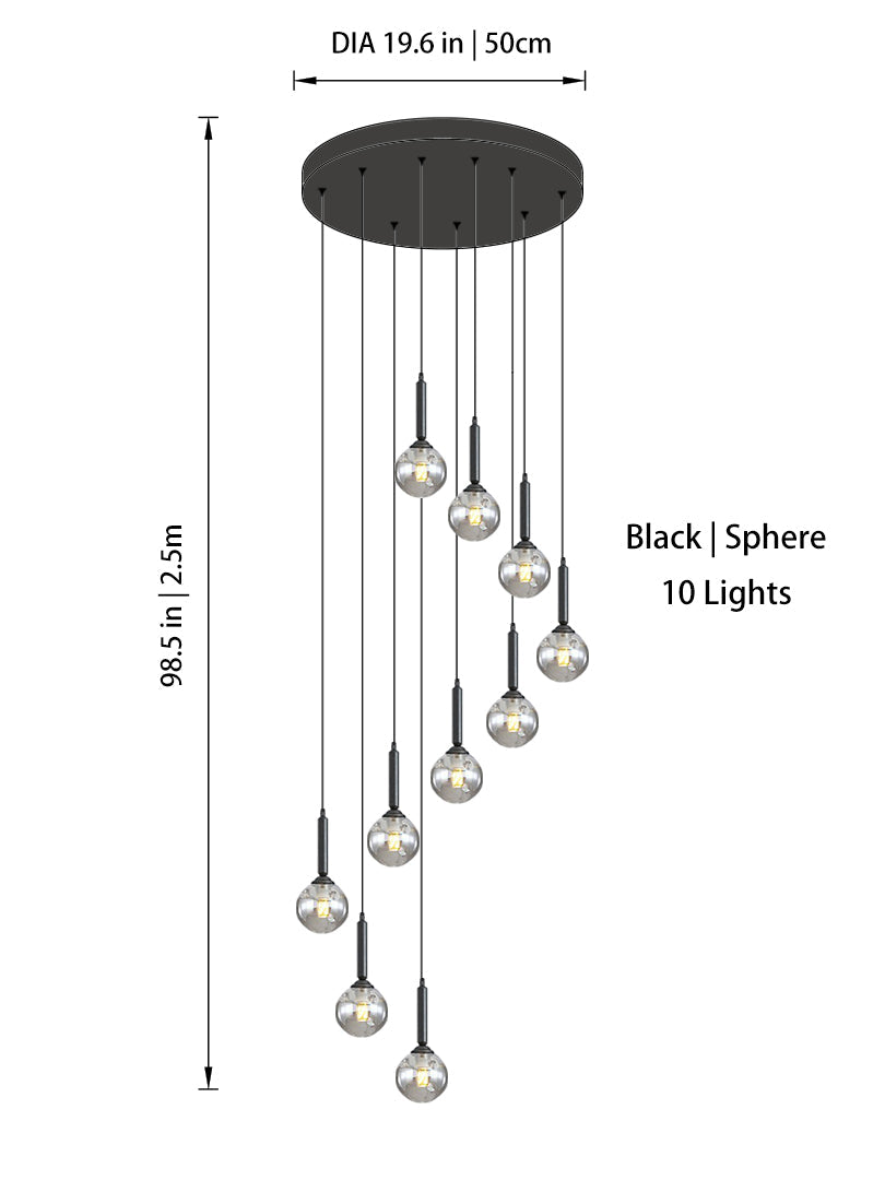 Modern Glass Bubble Chandelier Light For Spiral Staircase And Split-Level Home