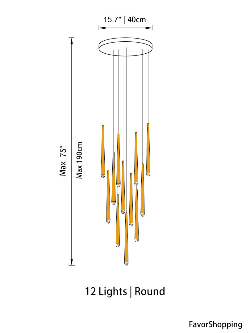 Brass Round Multi-Light Cascading Chandelier for Hallway and Large Entryway