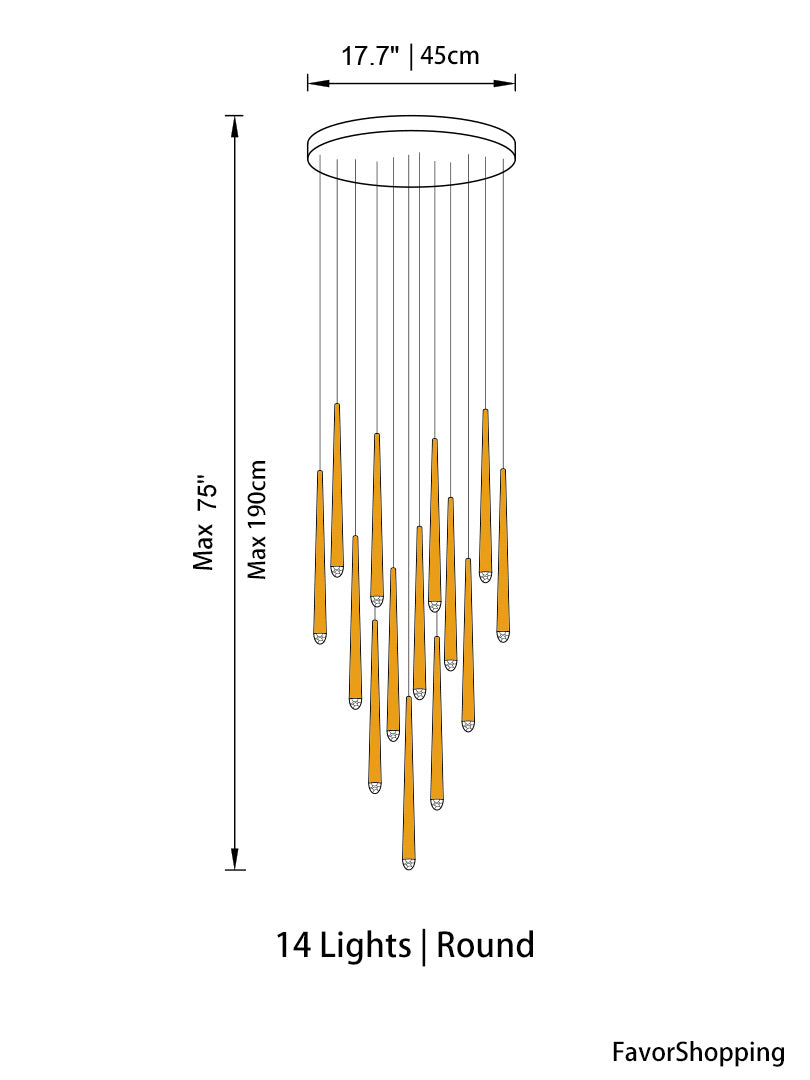 Brass Round Multi-Light Cascading Chandelier for Hallway and Large Entryway