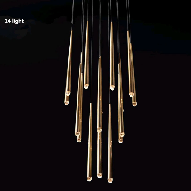 Brass Round Multi-Light Cascading Chandelier for Hallway and Large Entryway