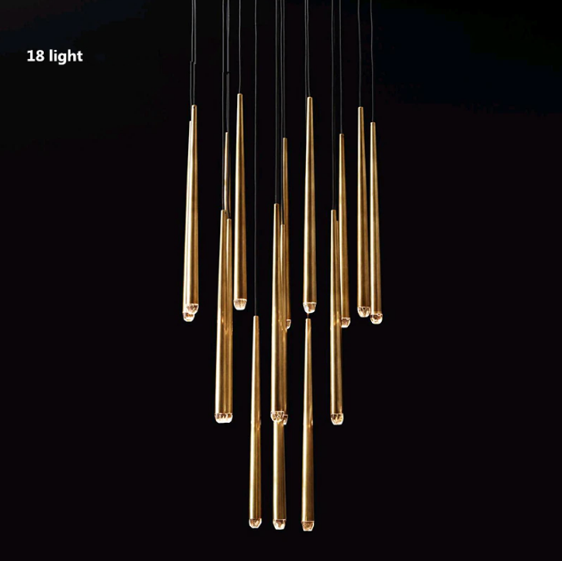 Brass Round Multi-Light Cascading Chandelier for Hallway and Large Entryway