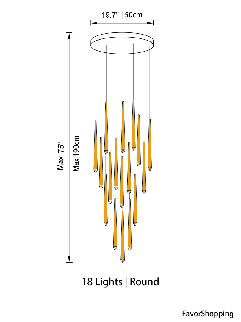 Brass Round Multi-Light Cascading Chandelier for Hallway and Large Entryway