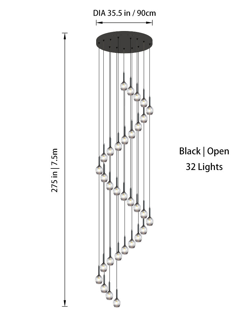 Modern Glass Bubble Chandelier Light For Spiral Staircase And Split-Level Home