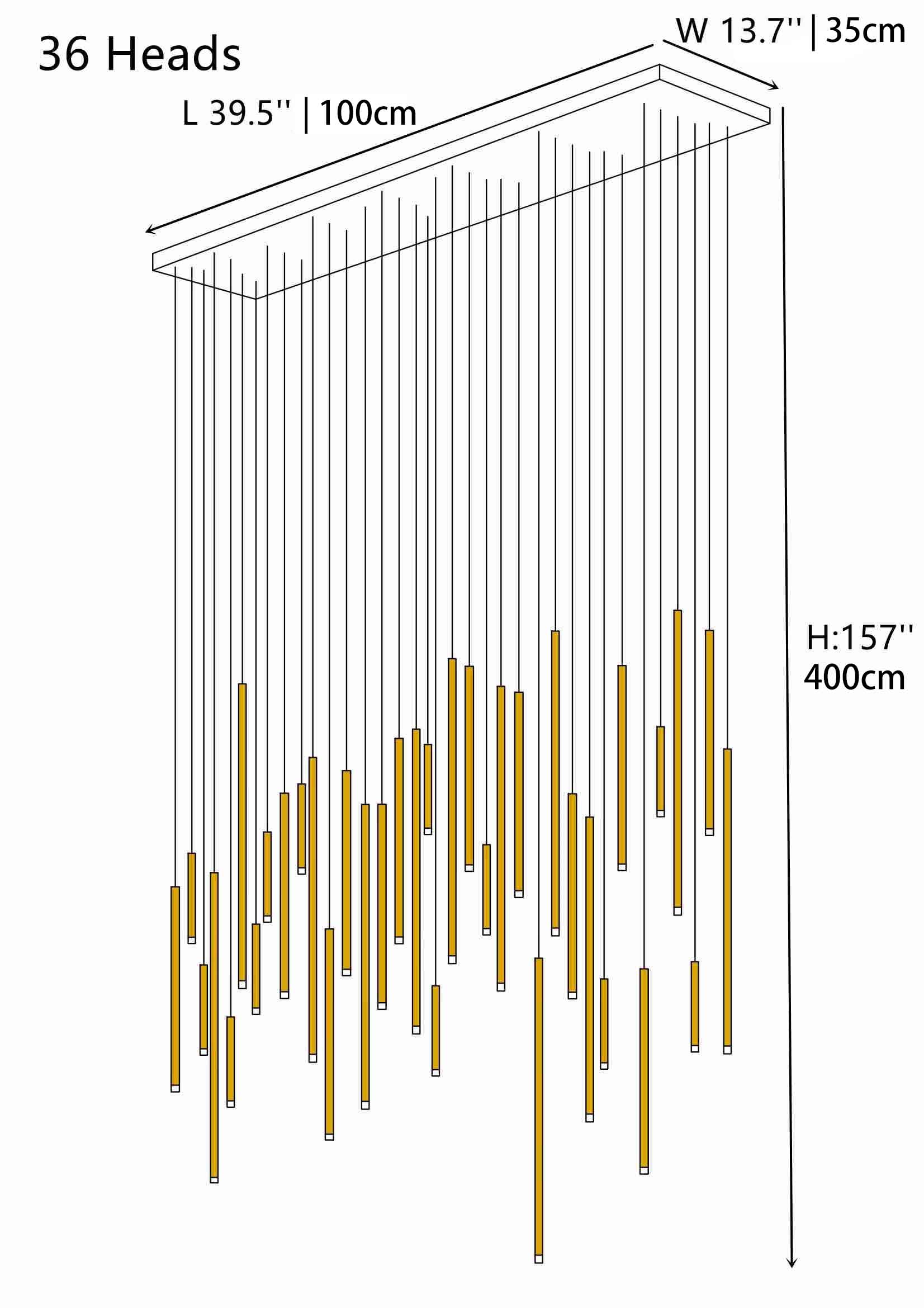 Cluster Tube Contemporary Chandelier for High Ceiling Stairwell Foyer and Lobby