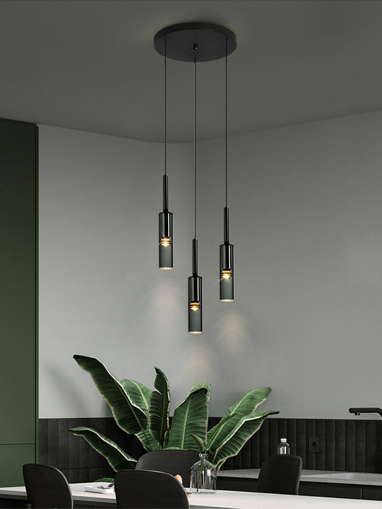 Flexible Black Glass Tube Chandelier For Dining Area