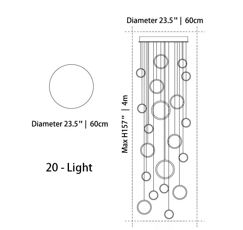 Asymmetrical Bola Halo LED Staircase Chandelier in Black/Gold for Split Level Entryway