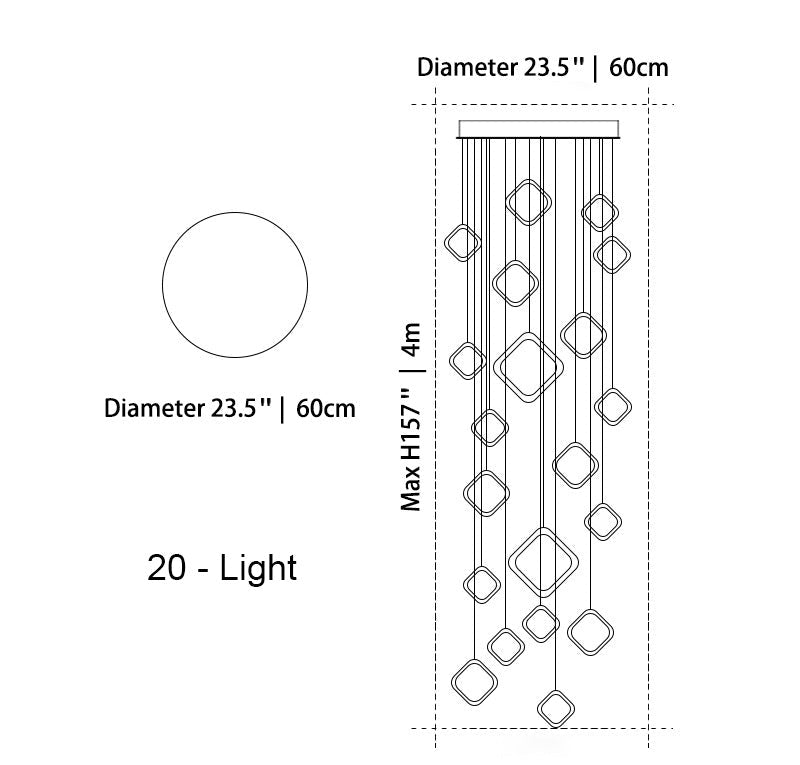 Asymmetrical Bola Halo LED Staircase Chandelier in Black/Gold for Split Level Entryway