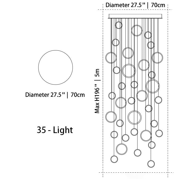 Asymmetrical Bola Halo LED Staircase Chandelier in Black/Gold for Split Level Entryway