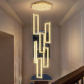 Modern Led Gold Chandelier Adjustable 6 Rings Crystal Chandelier for Living Room Foyer Stairwell Lighting High Ceiling Lamp Dimmable 2700K-6000K