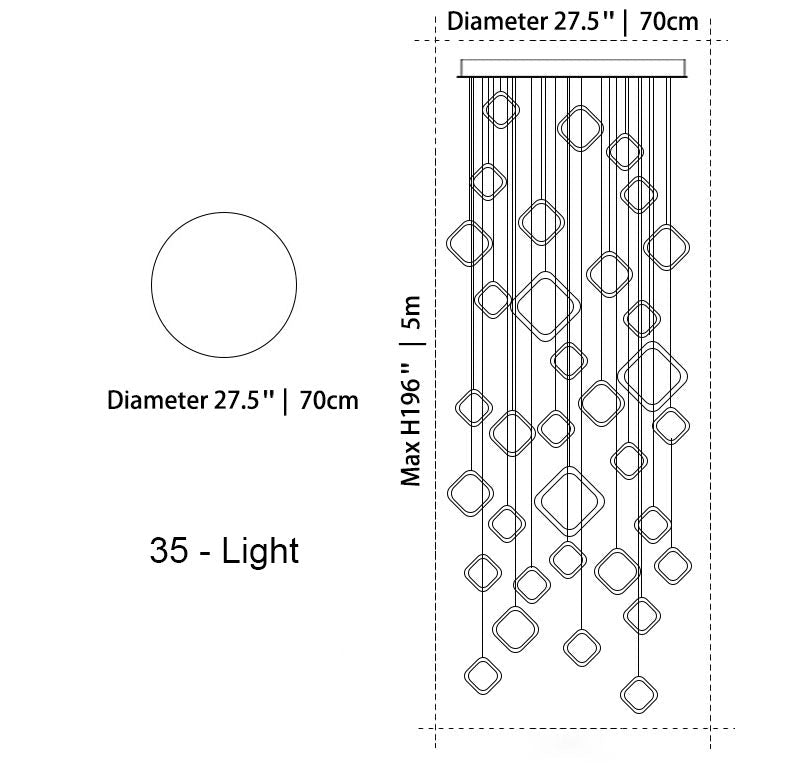 Asymmetrical Bola Halo LED Staircase Chandelier in Black/Gold for Split Level Entryway