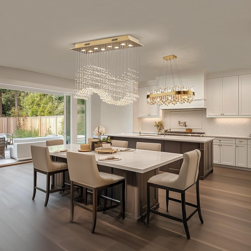 Siljoy Gold Rectangle Crystal Chandelier