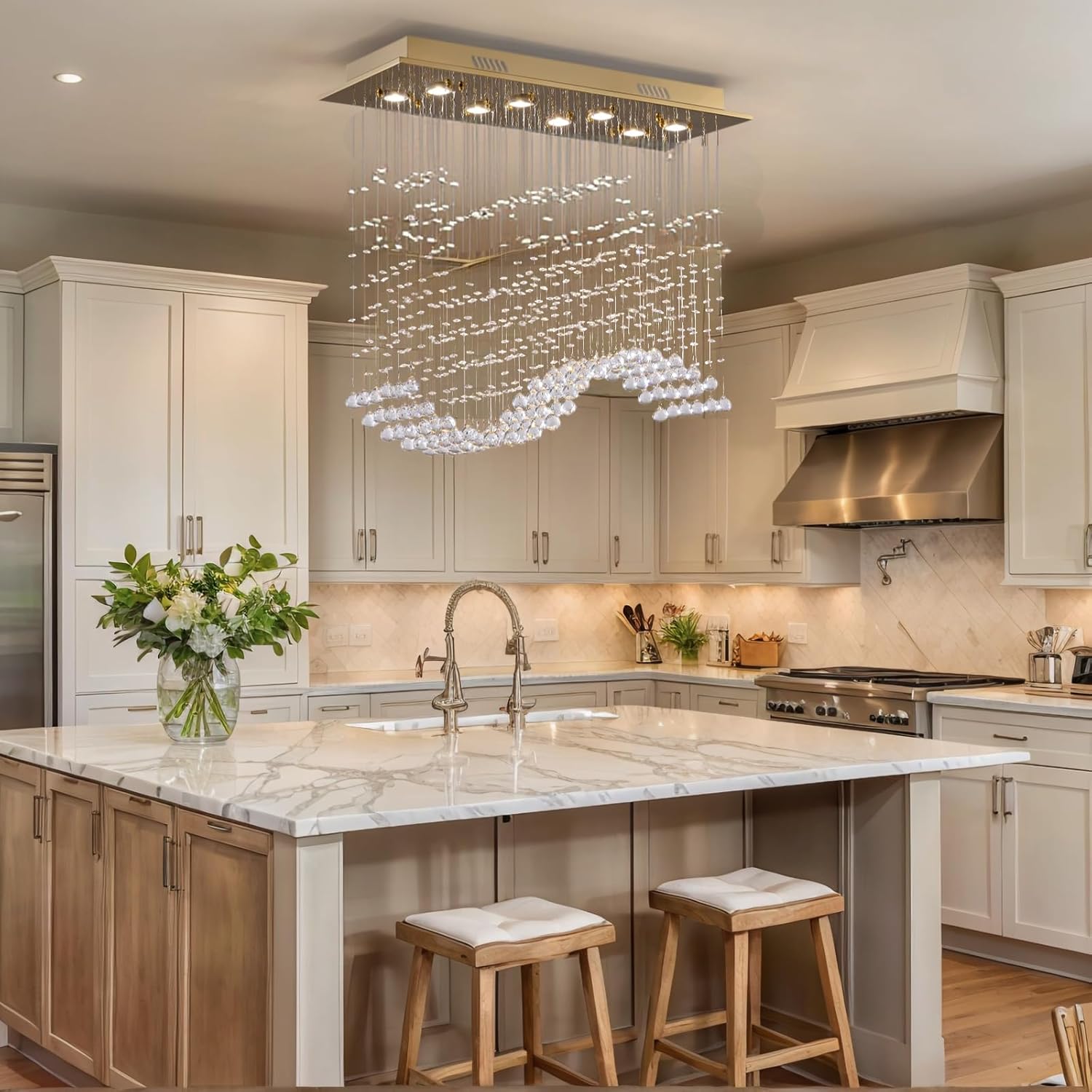 Siljoy Gold Rectangle Crystal Chandelier