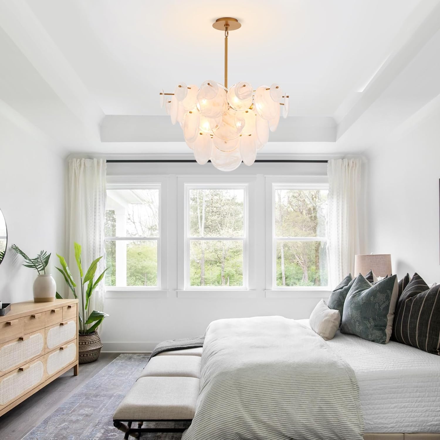 Dia 28 Inch, Modern Glass Chandeliers for Bedroom