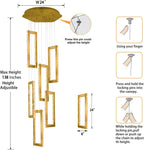 Modern Led Gold Chandelier Adjustable 6 Rings Crystal Chandelier for Living Room Foyer Stairwell Lighting High Ceiling Lamp Dimmable 2700K-6000K