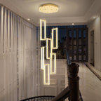 Modern Led Gold Chandelier Adjustable 6 Rings Crystal Chandelier for Living Room Foyer Stairwell Lighting High Ceiling Lamp Dimmable 2700K-6000K