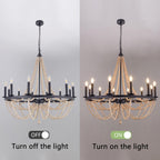 38", 12 Light Black Wagon Wheel Chandelier