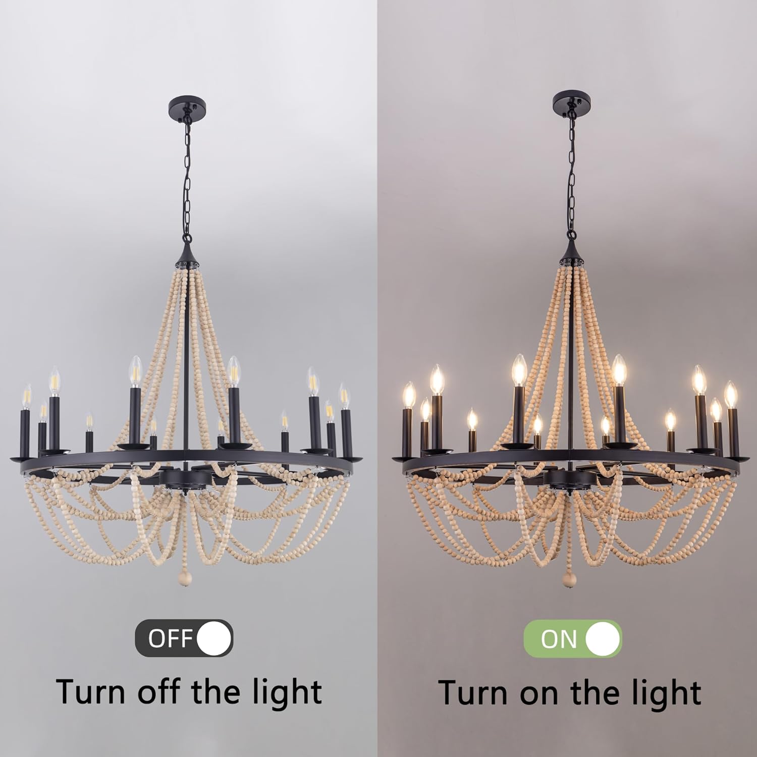 38", 12 Light Black Wagon Wheel Chandelier