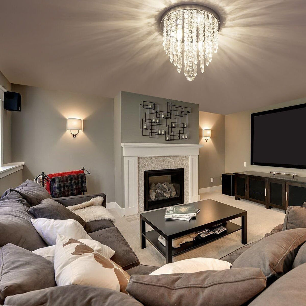 Mini Chandelier, Crystal Chandelier Lighting, 2 Lights, Flush Mount Ceiling Light, H10.4'' x W8.66''