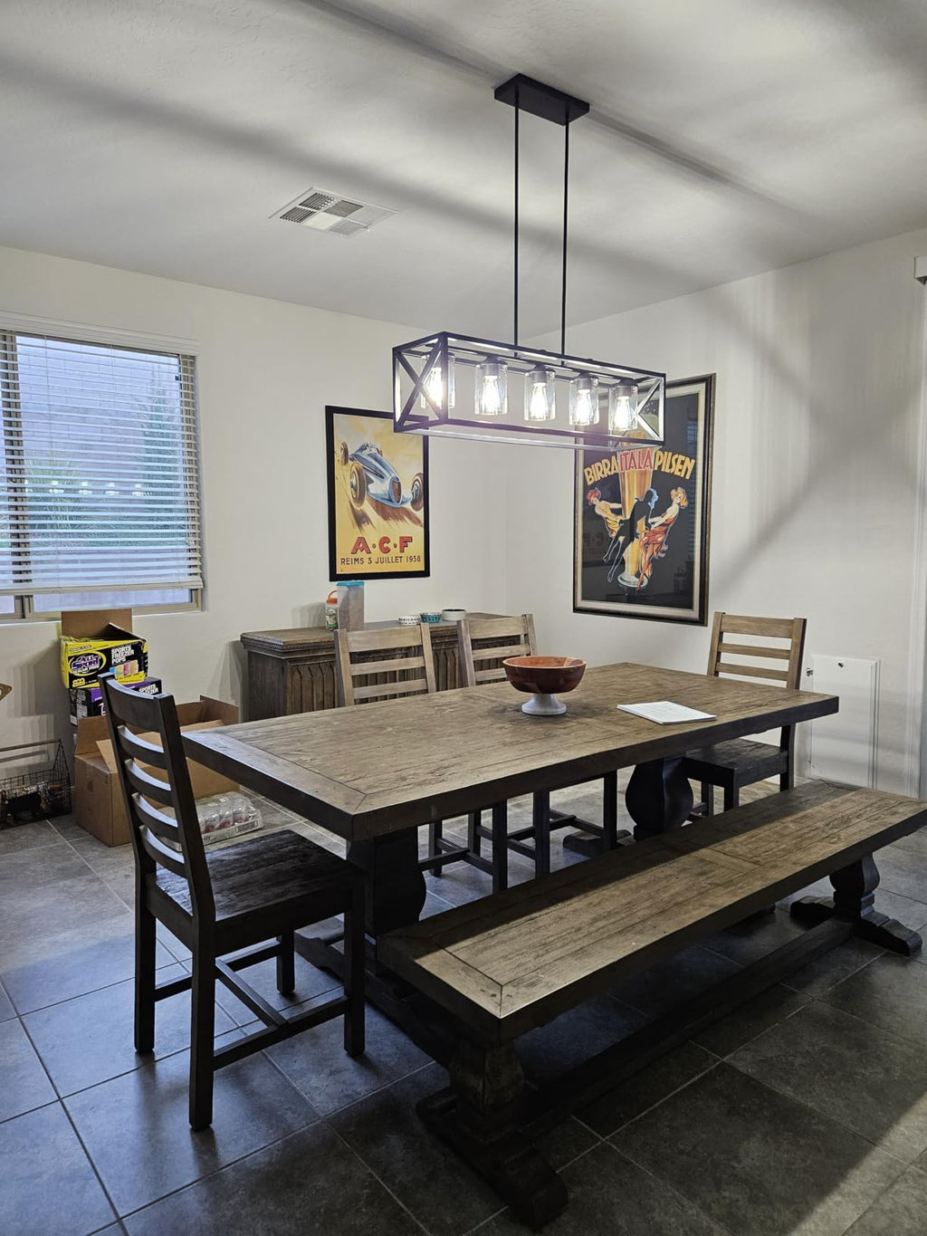 Farmhouse Dining Room Light Fixture - 5 Light Matte Black Rectangle Light