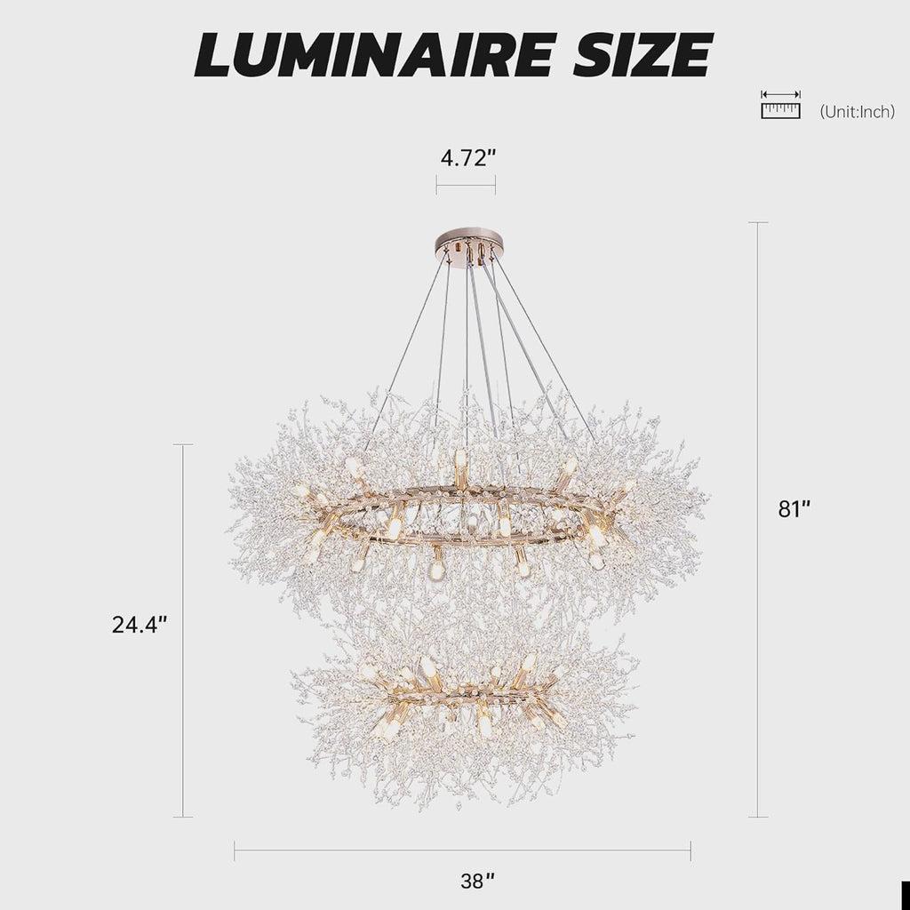 2 Tier 38 inch, Modern Crystal Chandelier
