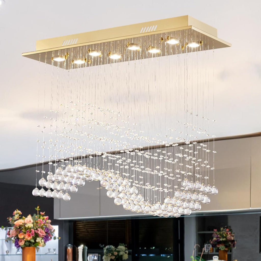 Siljoy Gold Rectangle Crystal Chandelier
