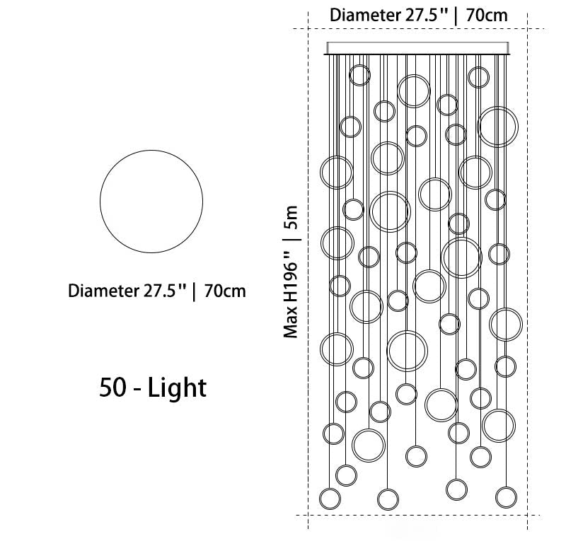 Asymmetrical Bola Halo LED Staircase Chandelier in Black/Gold for Split Level Entryway