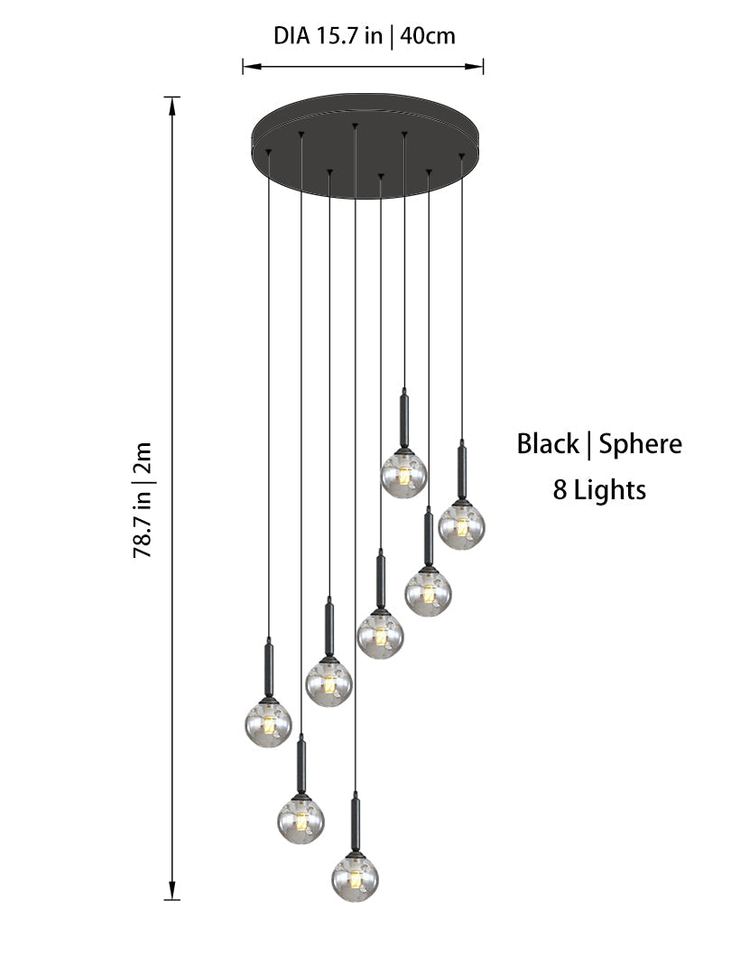 Modern Glass Bubble Chandelier Light For Spiral Staircase And Split-Level Home
