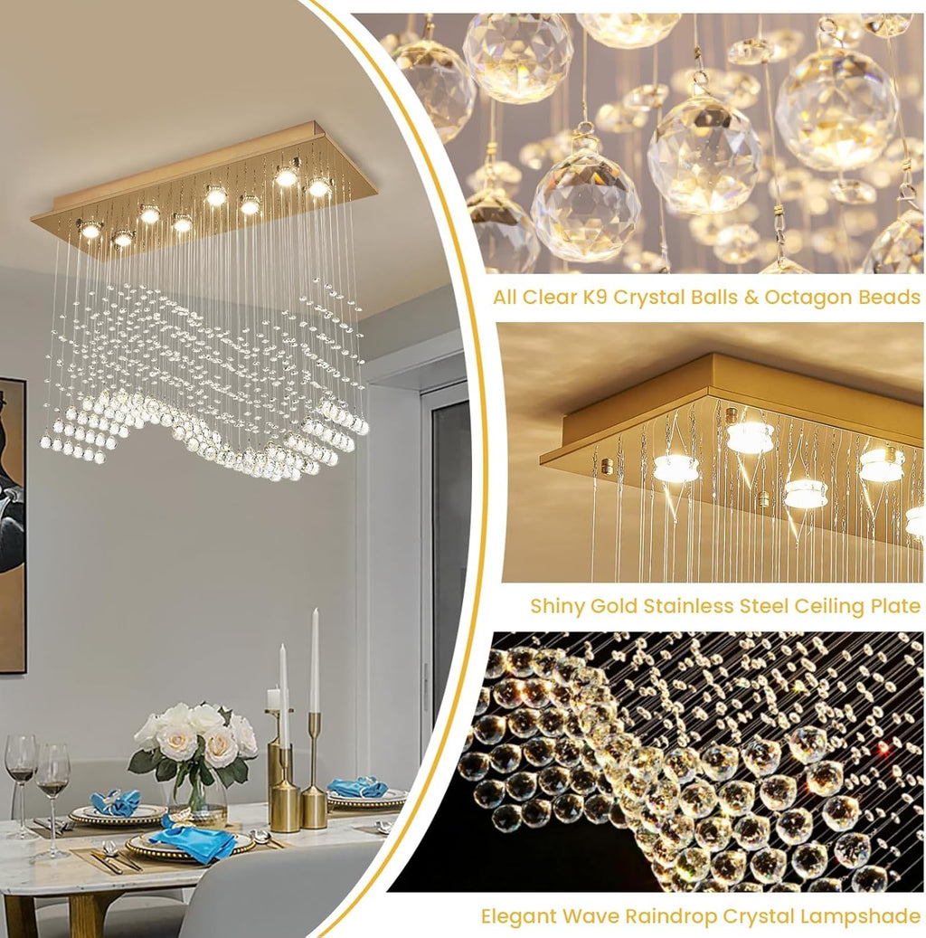 Siljoy Gold Rectangle Crystal Chandelier