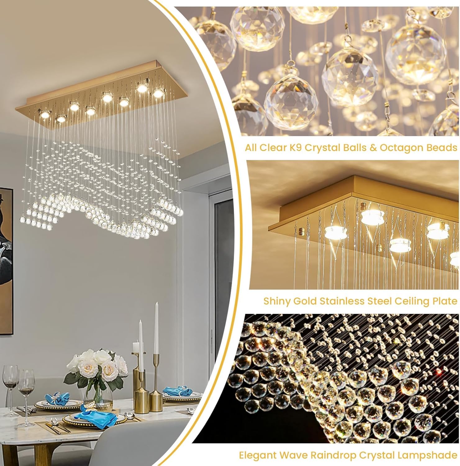 Siljoy Gold Rectangle Crystal Chandelier