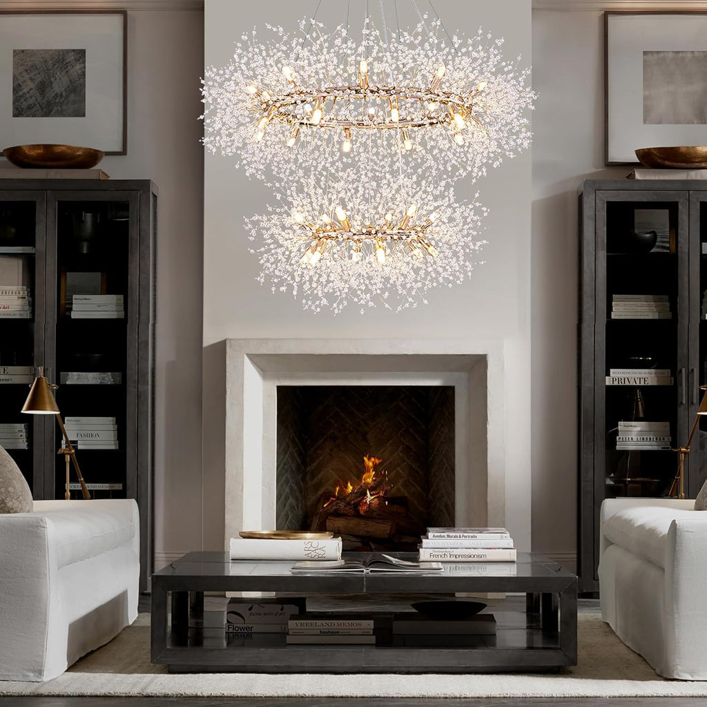2 Tier 38 inch, Modern Crystal Chandelier