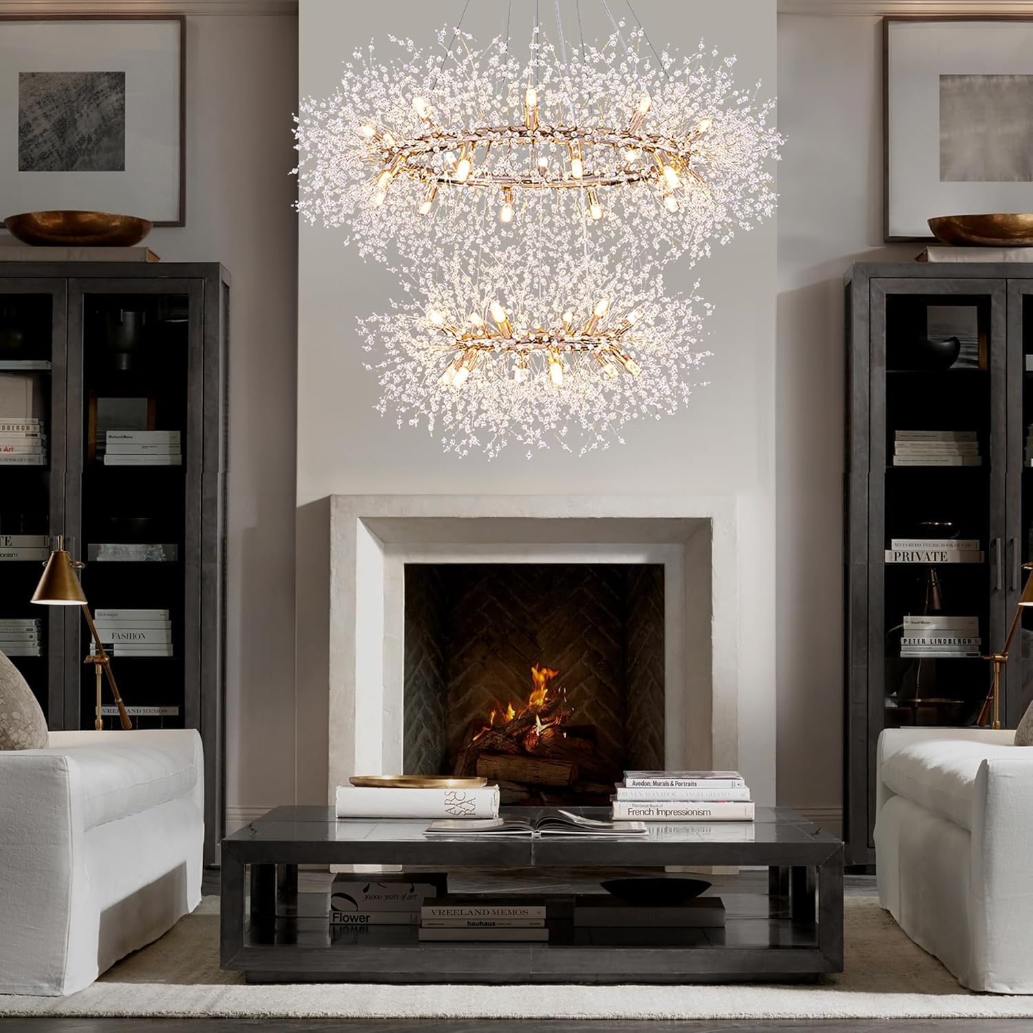 2 Tier 38 inch, Modern Crystal Chandelier