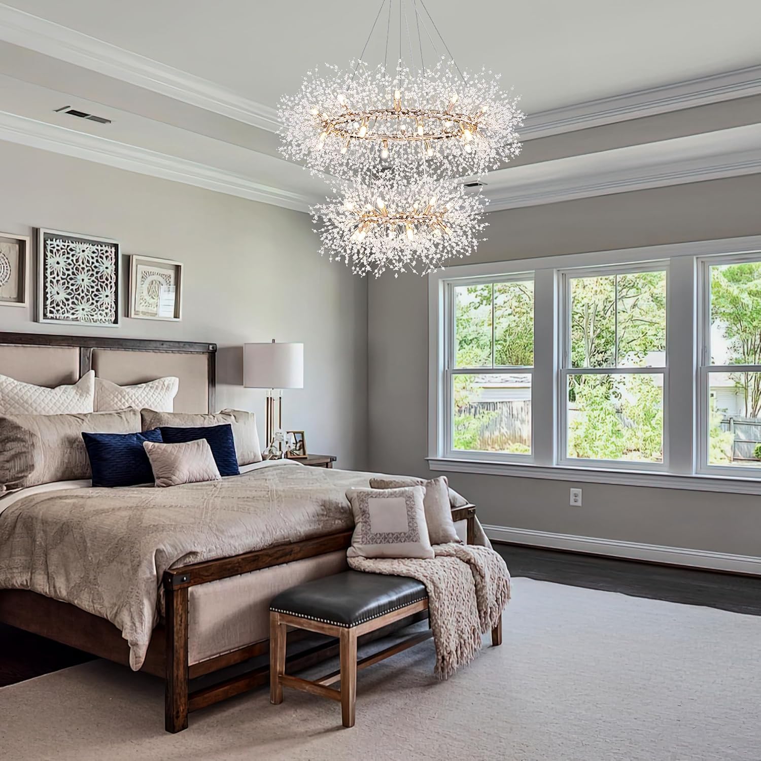 2 Tier 38 inch, Modern Crystal Chandelier