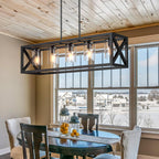 Farmhouse Dining Room Light Fixture - 5 Light Matte Black Rectangle Light