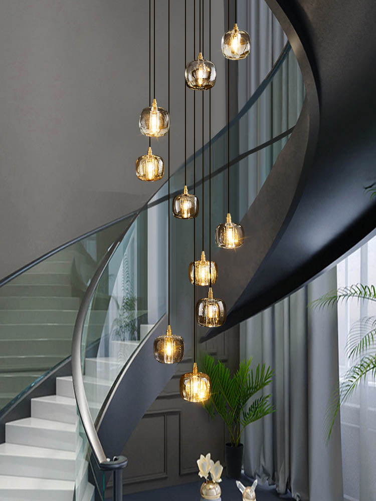 Tall Entryway Spiral Cubes Crystal Pendant Light