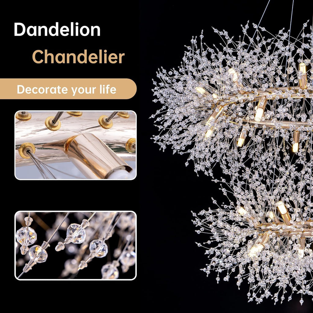 2 Tier 38 inch, Modern Crystal Chandelier