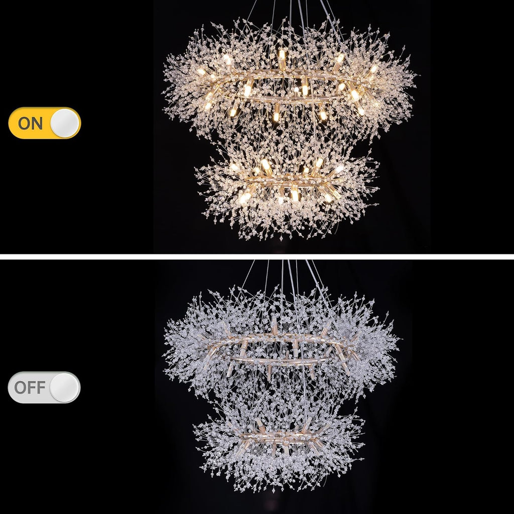 2 Tier 38 inch, Modern Crystal Chandelier