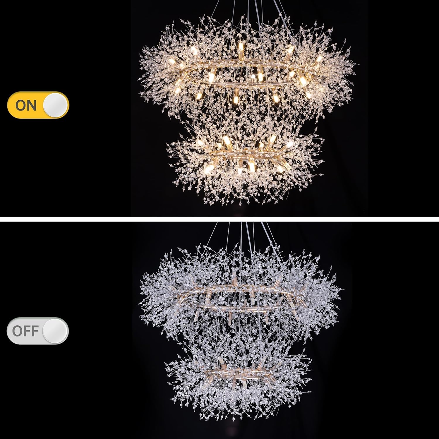 2 Tier 38 inch, Modern Crystal Chandelier
