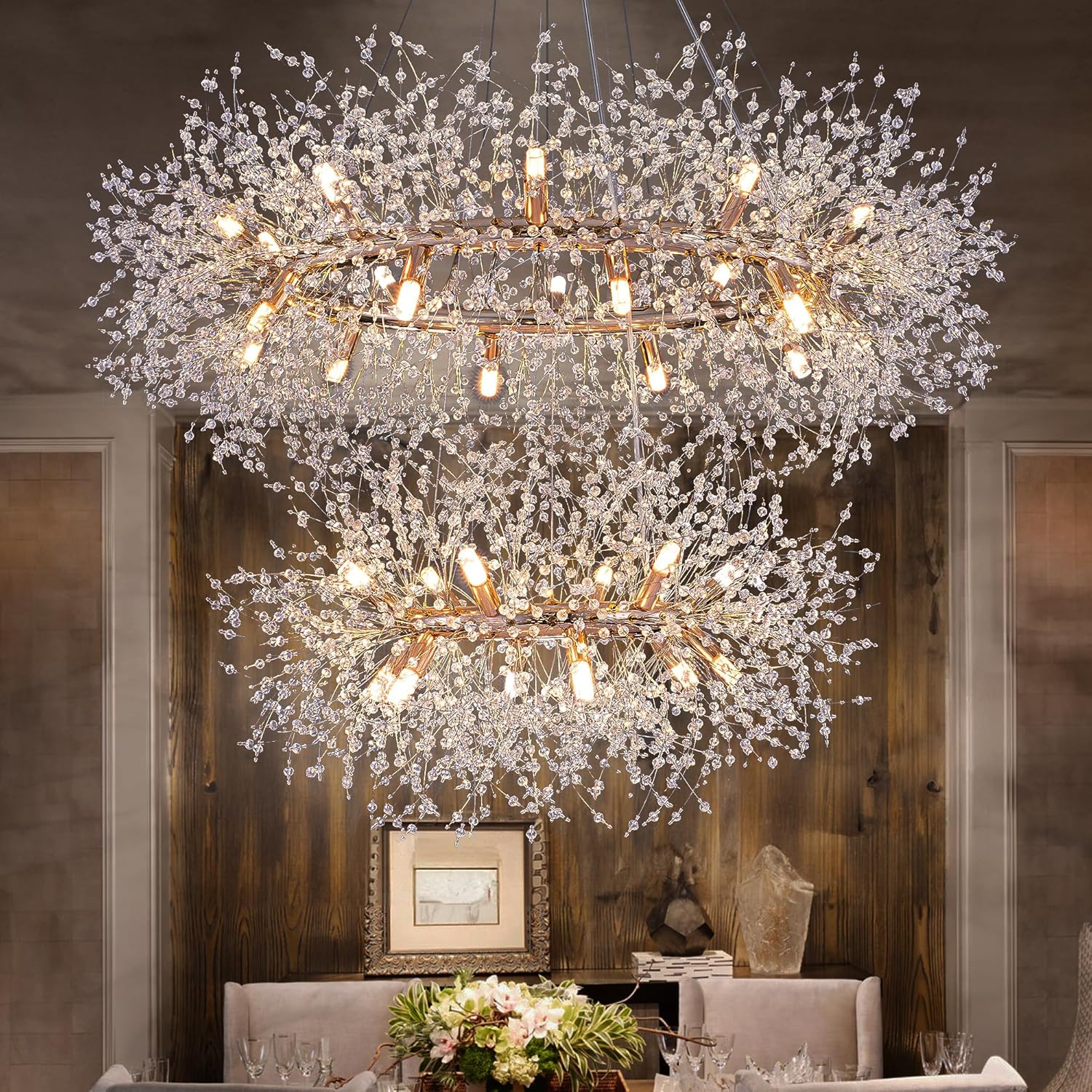 2 Tier 38 inch, Modern Crystal Chandelier