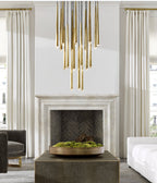 Brass Round Multi-Light Cascading Chandelier for Hallway and Large Entryway