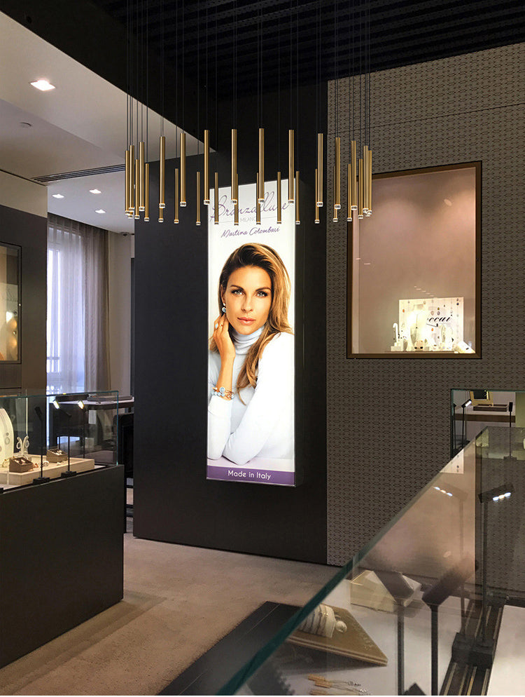 Cluster Tube Contemporary Chandelier for High Ceiling Stairwell Foyer and Lobby