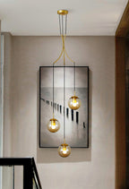 Gold Glass Globes Pendant Lighting in Cognac For Small Entrance And Lobby