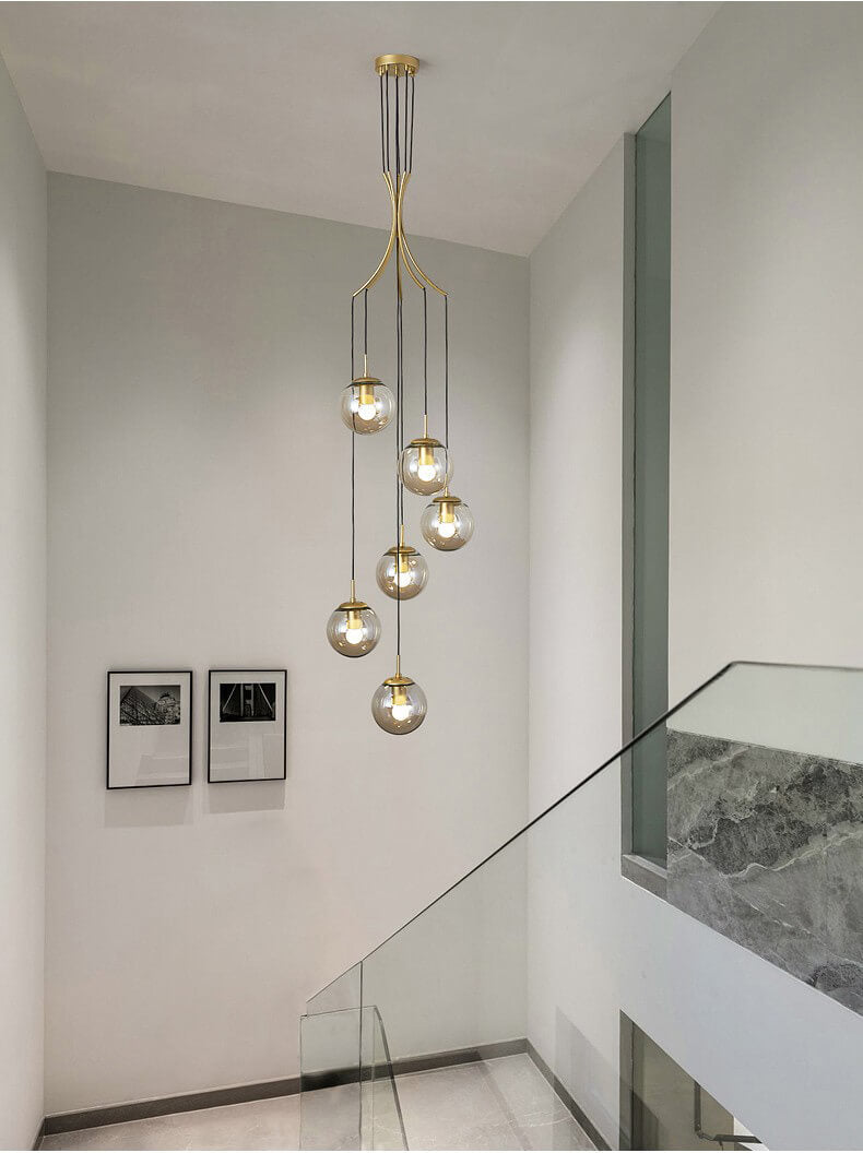 Gold Glass Globes Pendant Lighting in Cognac For Small Entrance And Lobby