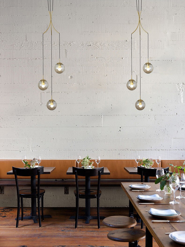 Gold Glass Globes Pendant Lighting in Cognac For Small Entrance And Lobby