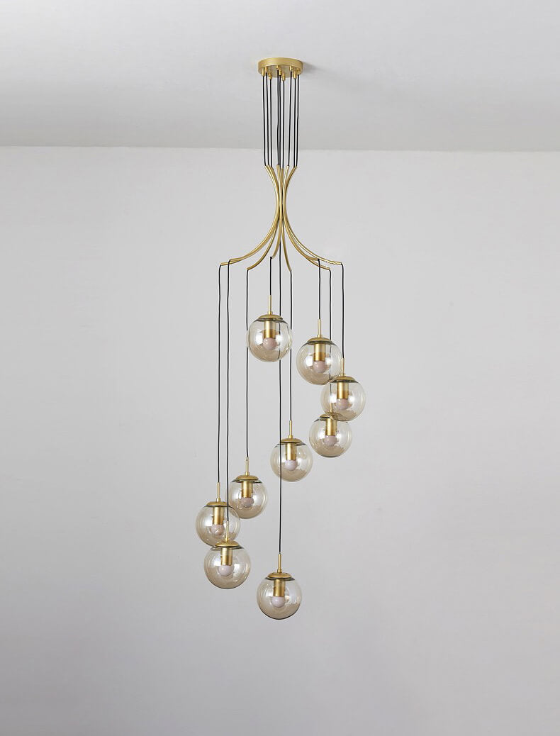 Gold Glass Globes Pendant Lighting in Cognac For Small Entrance And Lobby